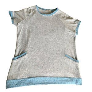 Gray & Blue Womens Casual Tunic Top Short Sleeves & Pockets By Beyove Size Large